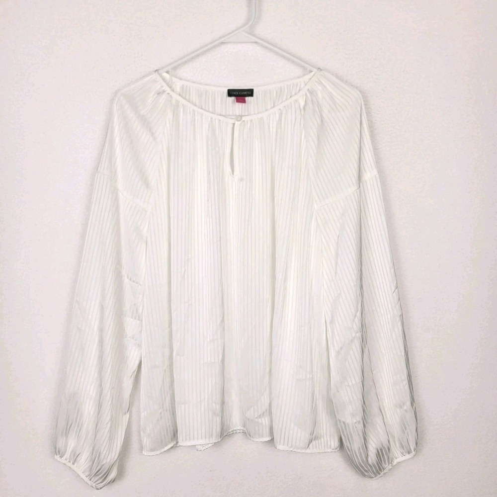 Vince Camuto Womens Blouse White Balloon Sleeve Keyhole L Feminine Minimalist